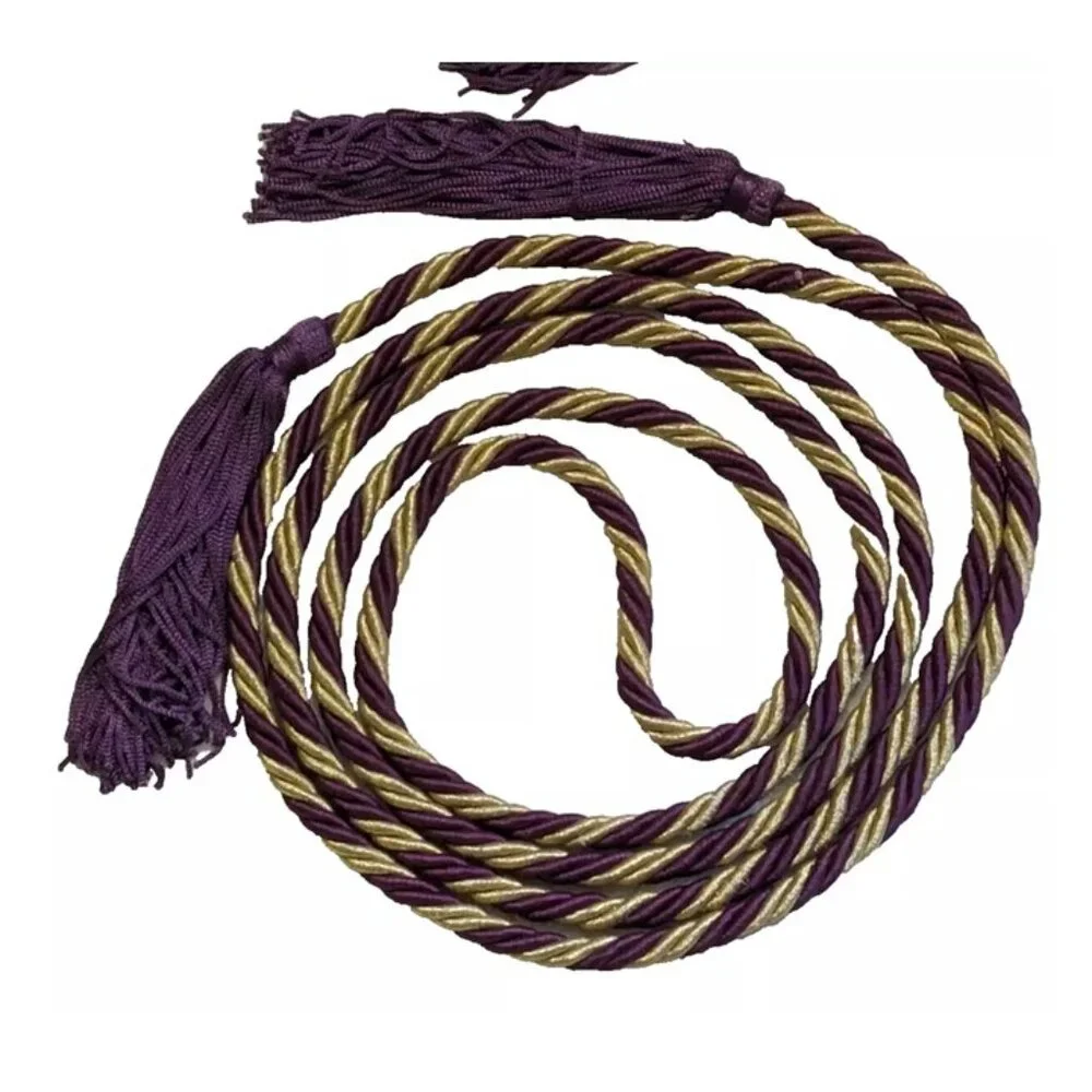 Burgundy and Gold Twisted Satin Rope Tasseled Curtain Tie Backs 108 Inches Long